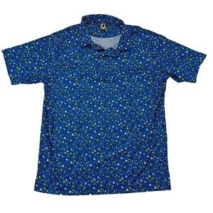 Foot Joy Polo Shirt Men's M 42" Short Sleeve Golf Confetti All Over Print Blue